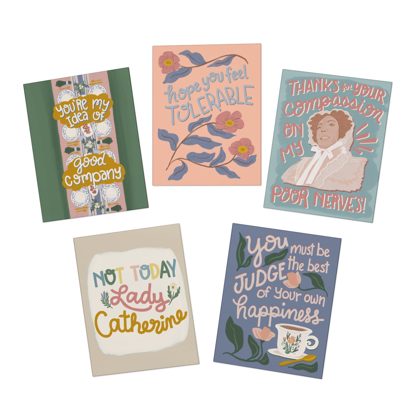 Jane Austen Inspired Multi-Design Greeting Cards (5-Pack) // gouache style general all occasion // snarky and sweet