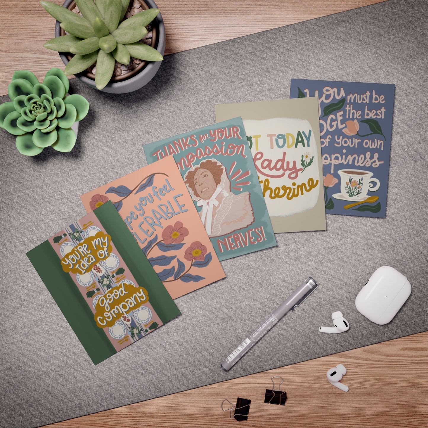 Jane Austen Inspired Multi-Design Greeting Cards (5-Pack) // gouache style general all occasion // snarky and sweet