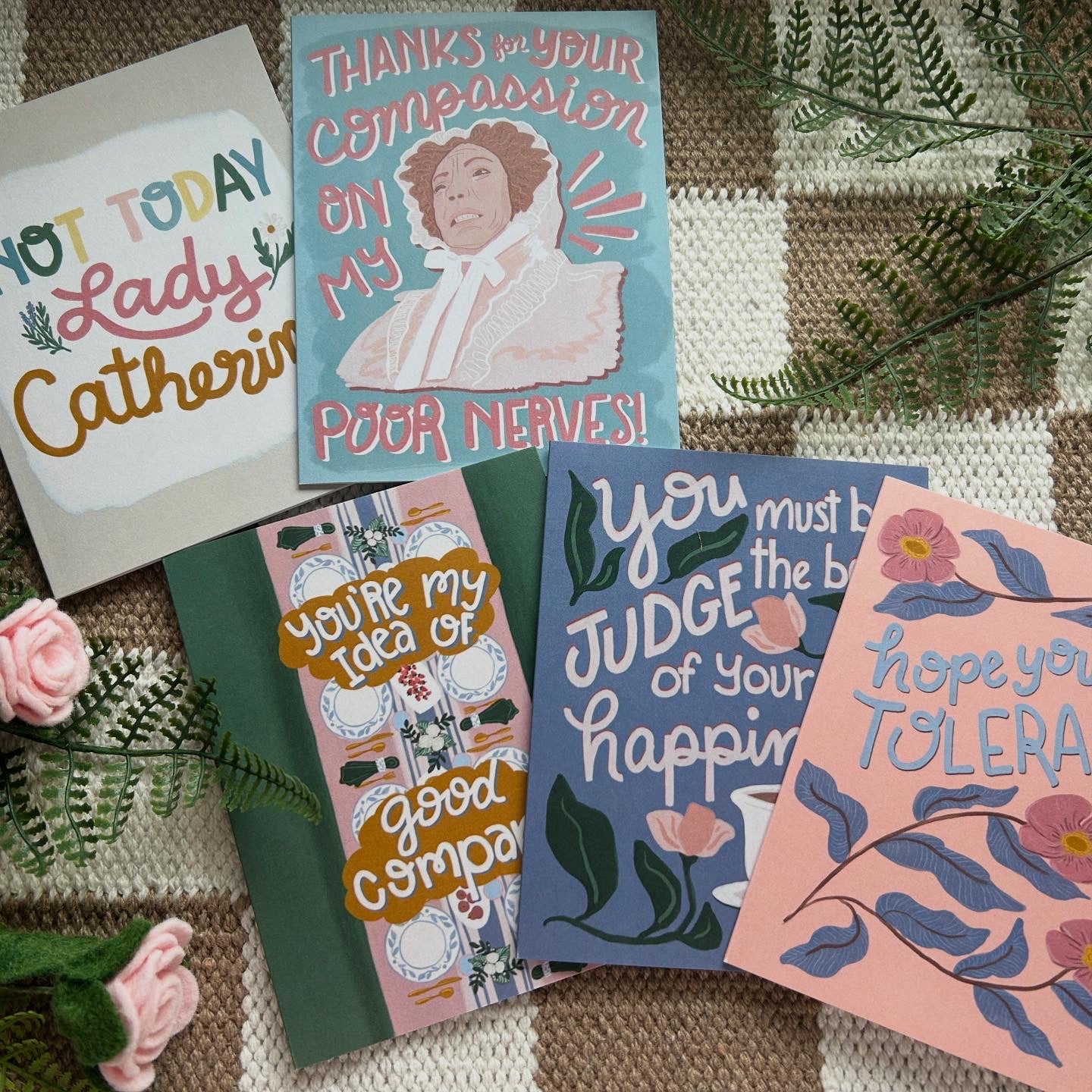 Jane Austen Inspired Multi-Design Greeting Cards (5-Pack) // gouache style general all occasion // snarky and sweet