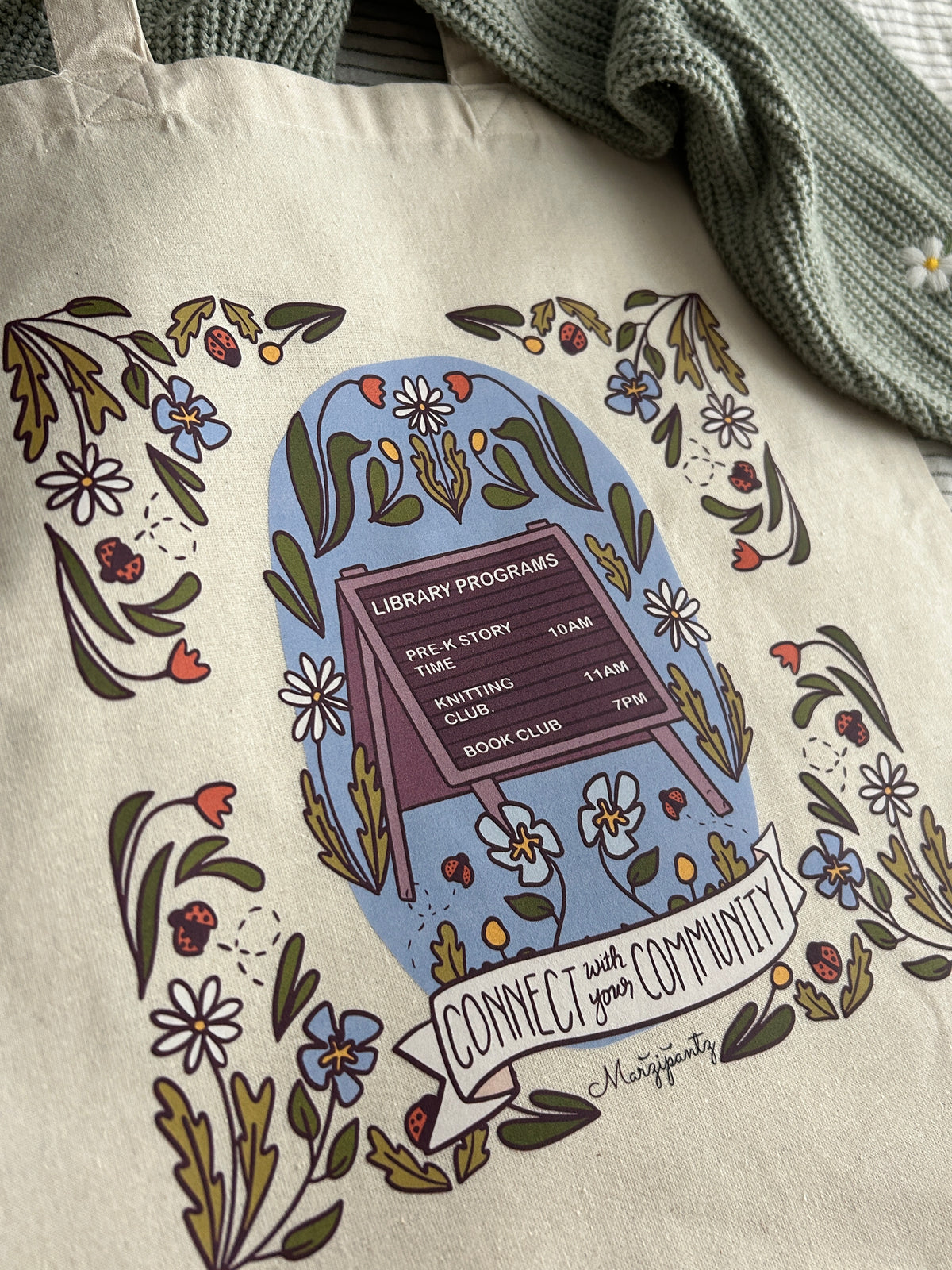 Connect with your Local Community / Library lover’s Canvas tote Bag / book bag