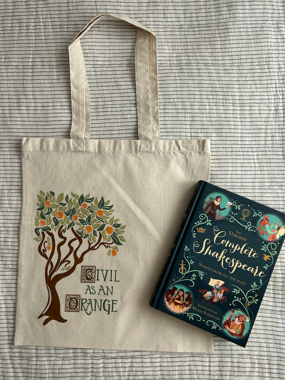 Civil As an Orange Shakespeare Tote Bag / Canvas Tote / Orange Tree block print