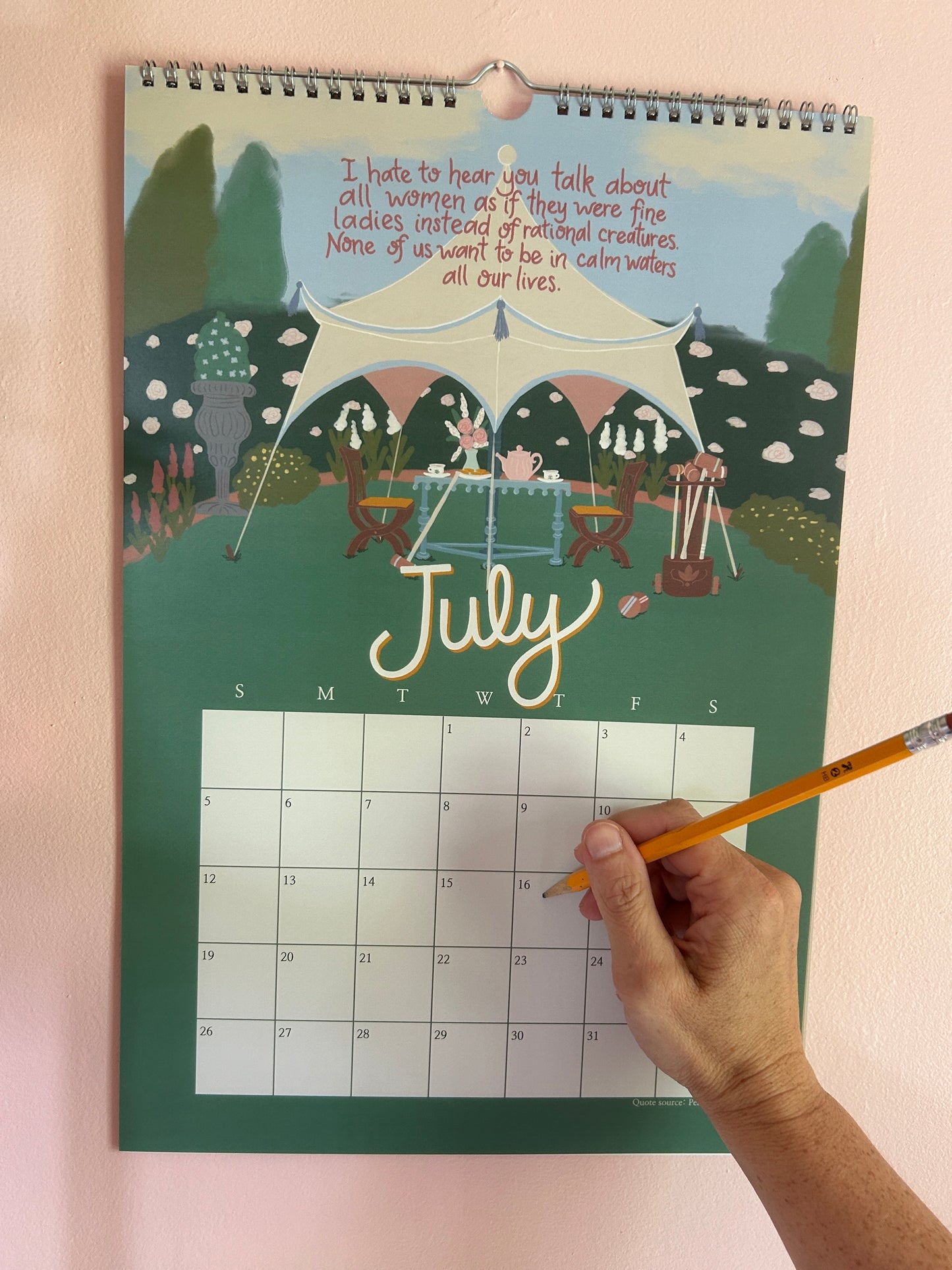 Jane Austen ACADEMIC Wall calendars 2026 - 2027 / Gouache illustrations