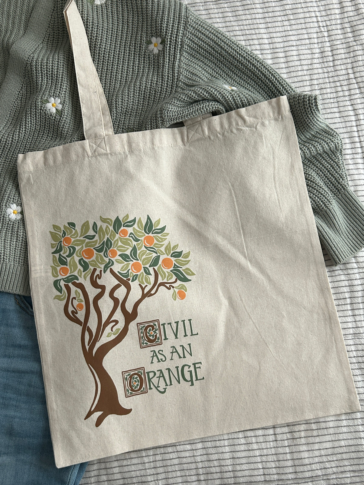 Civil As an Orange Shakespeare Tote Bag / Canvas Tote / Orange Tree block print