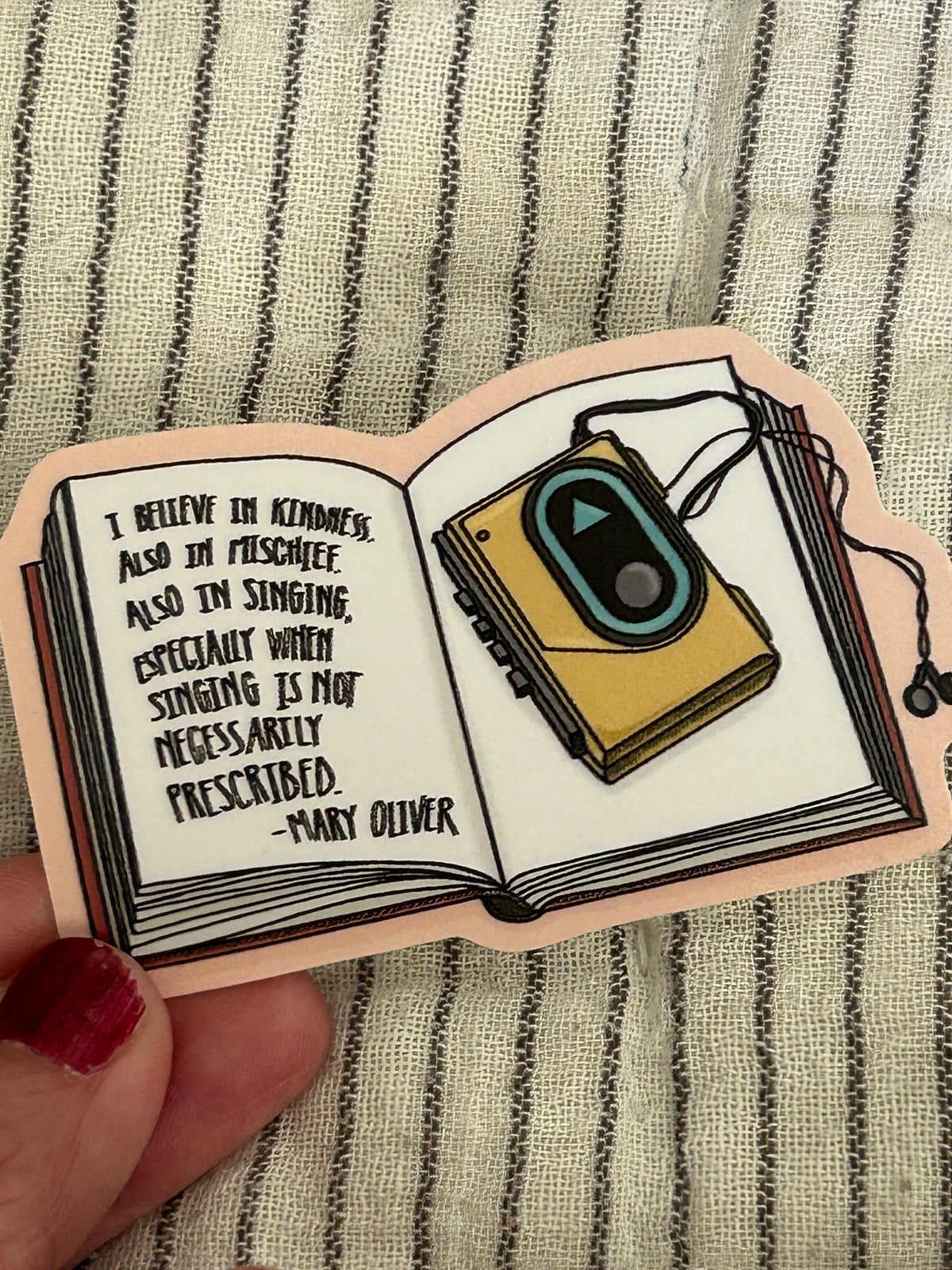 Mary Oliver “I believe in Kindness, also in Mischief” poetry quote sticker / 2.5” waterproof vinyl Sticker