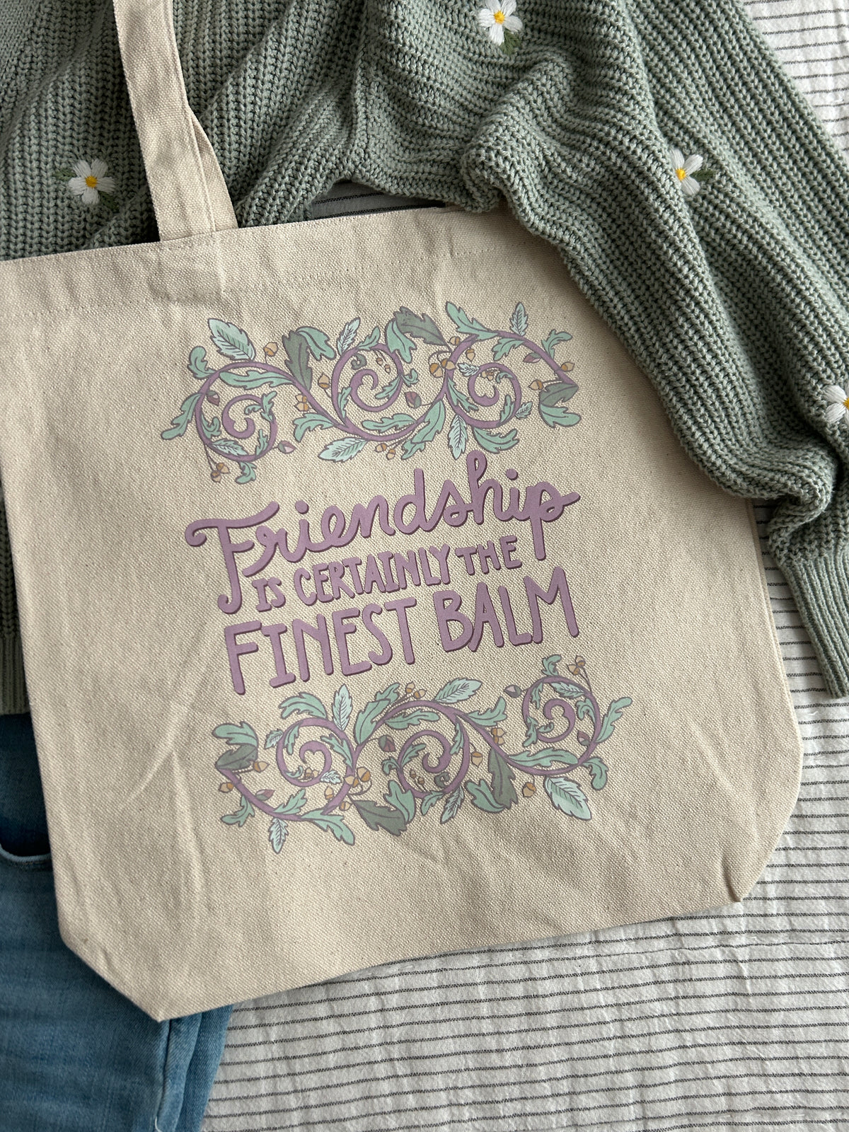 Jane Austen Canvas Tote / “Friendship is Certainly the Finest Balm” book bag
