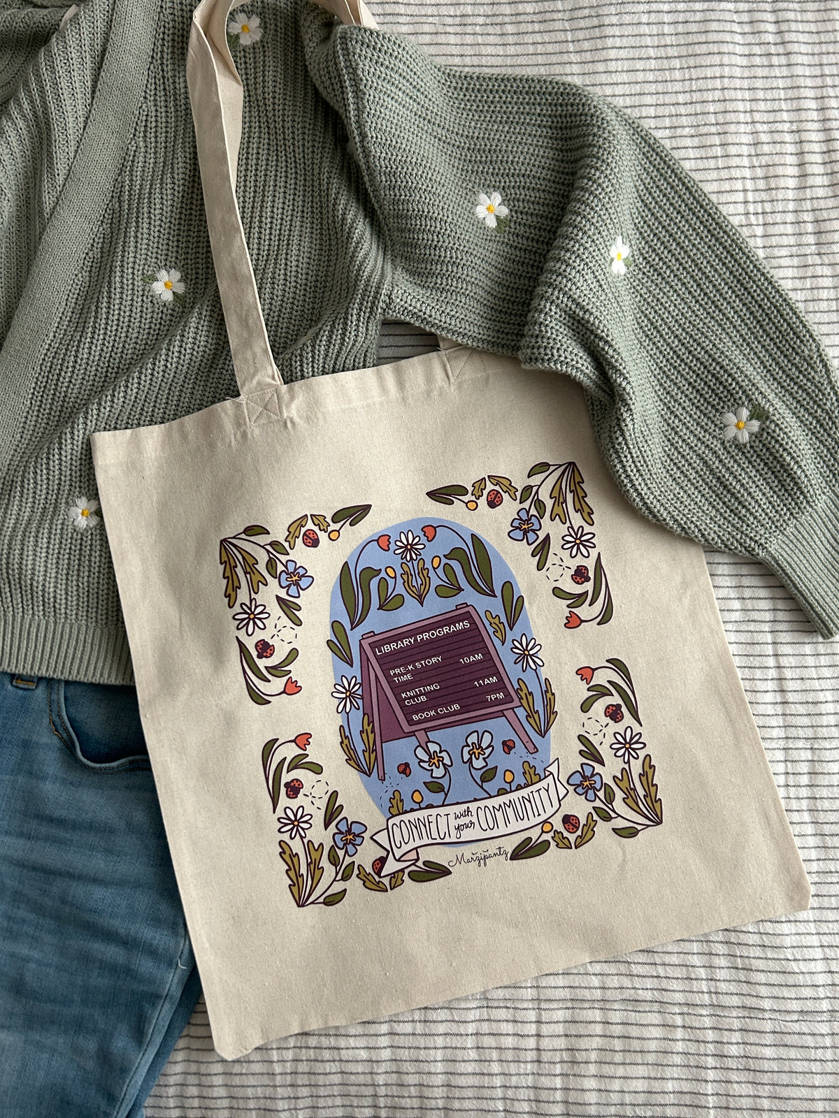Connect with your Local Community / Library lover’s Canvas tote Bag / book bag