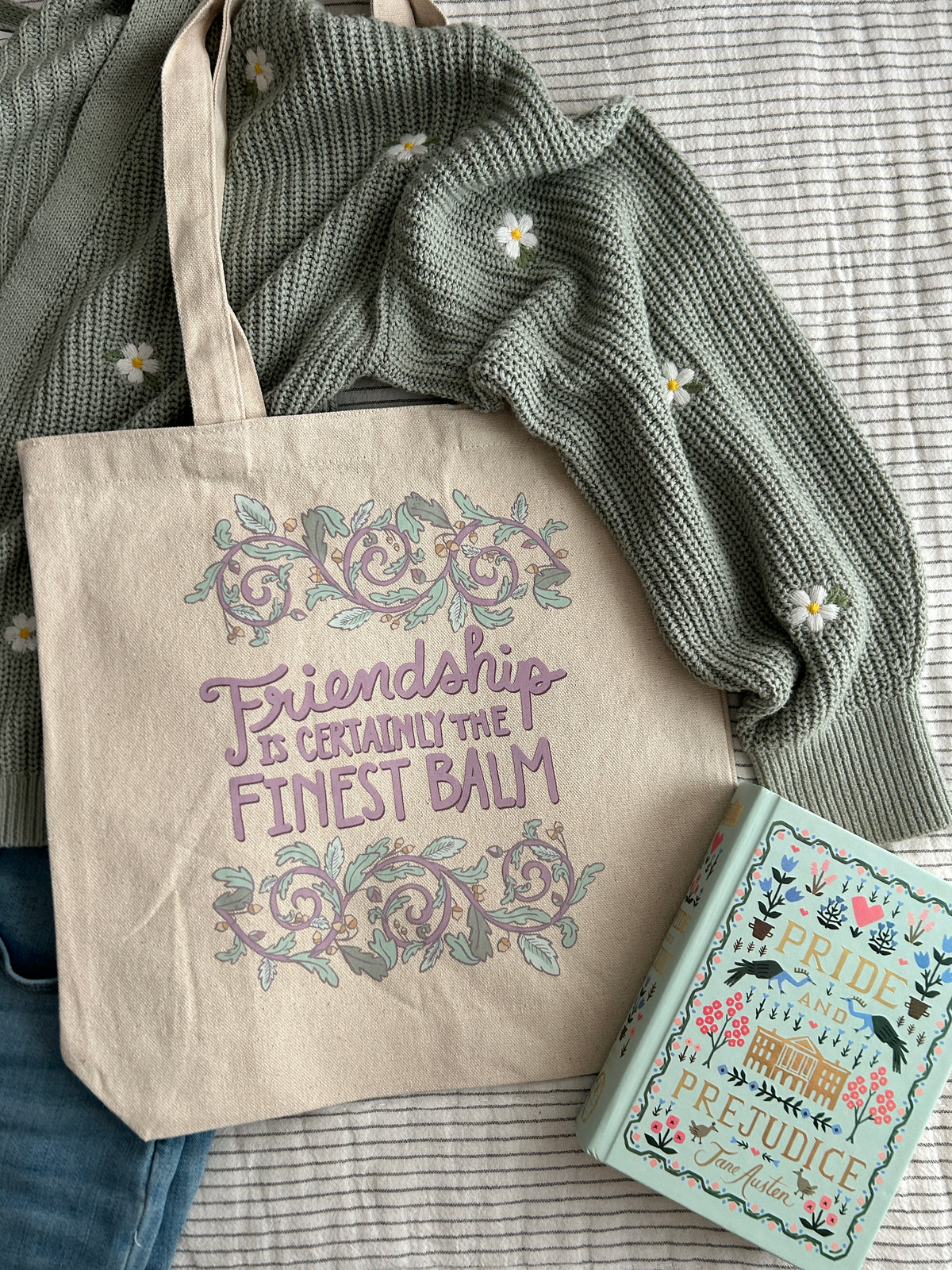 Jane Austen Canvas Tote / “Friendship is Certainly the Finest Balm” book bag